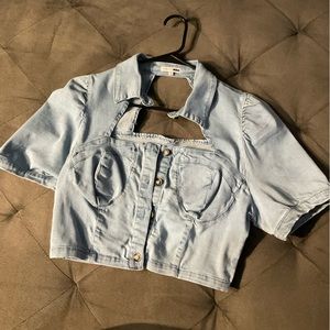 Denim Collar Crop Top